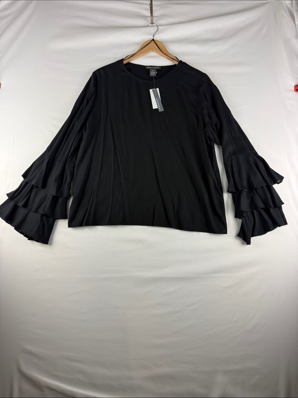 Chelsea & Theodore Black Flutter Sleeve Dress Top Women's XL 100% Rayon NWT
